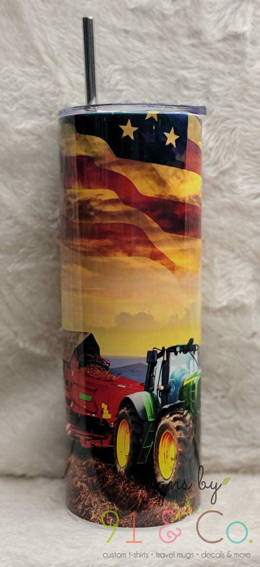 Faded American Flag Tractor Tumbler
