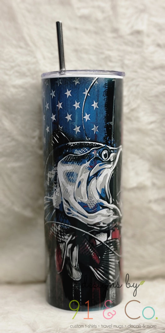 Bass with American Flag Tumbler